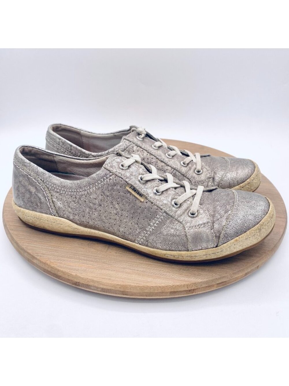 Joseph Seibel Shoes Womens 8 39 Silver Leather Sneakers Sporty Flats